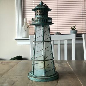 Rustic Lighthouse Lanterns with Candle Teal Costal Beach Hamptons NWT 🌊 12”